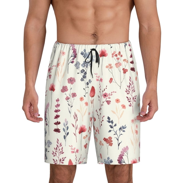 Fotbe Wildflower Watercolor 3 Pantalones Cortos de Pijama para Hombre, Ropa de Dormir, Pantalones de Pijama Cortos para Hombre-Large