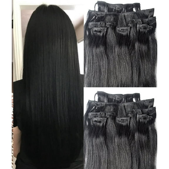 18″ 100% Clip in Human Hair Extensions 7Pcs,14 clips #1 Jet Black