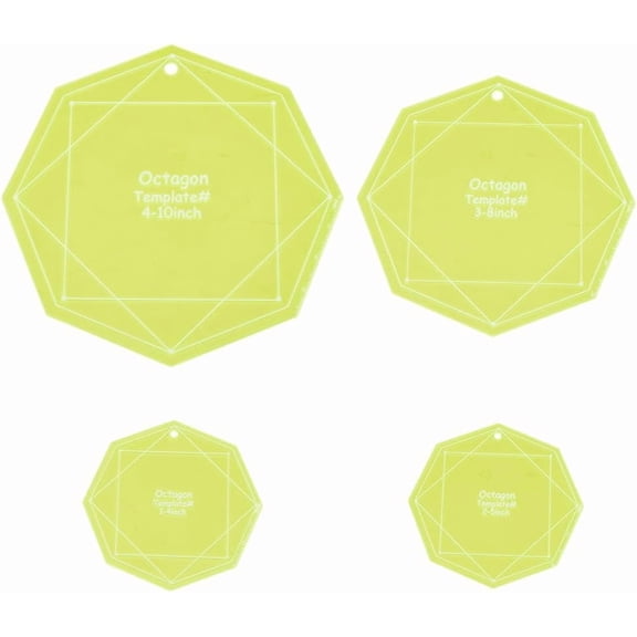 4Pcs Octagon Quilting Template Acylic Hand Sewing Template Green Sewing Patchwork Stencils Quilting Tools Quilting Rulers for DIY Precut Fabric Squares Shapes Cutting Clothing Colorful