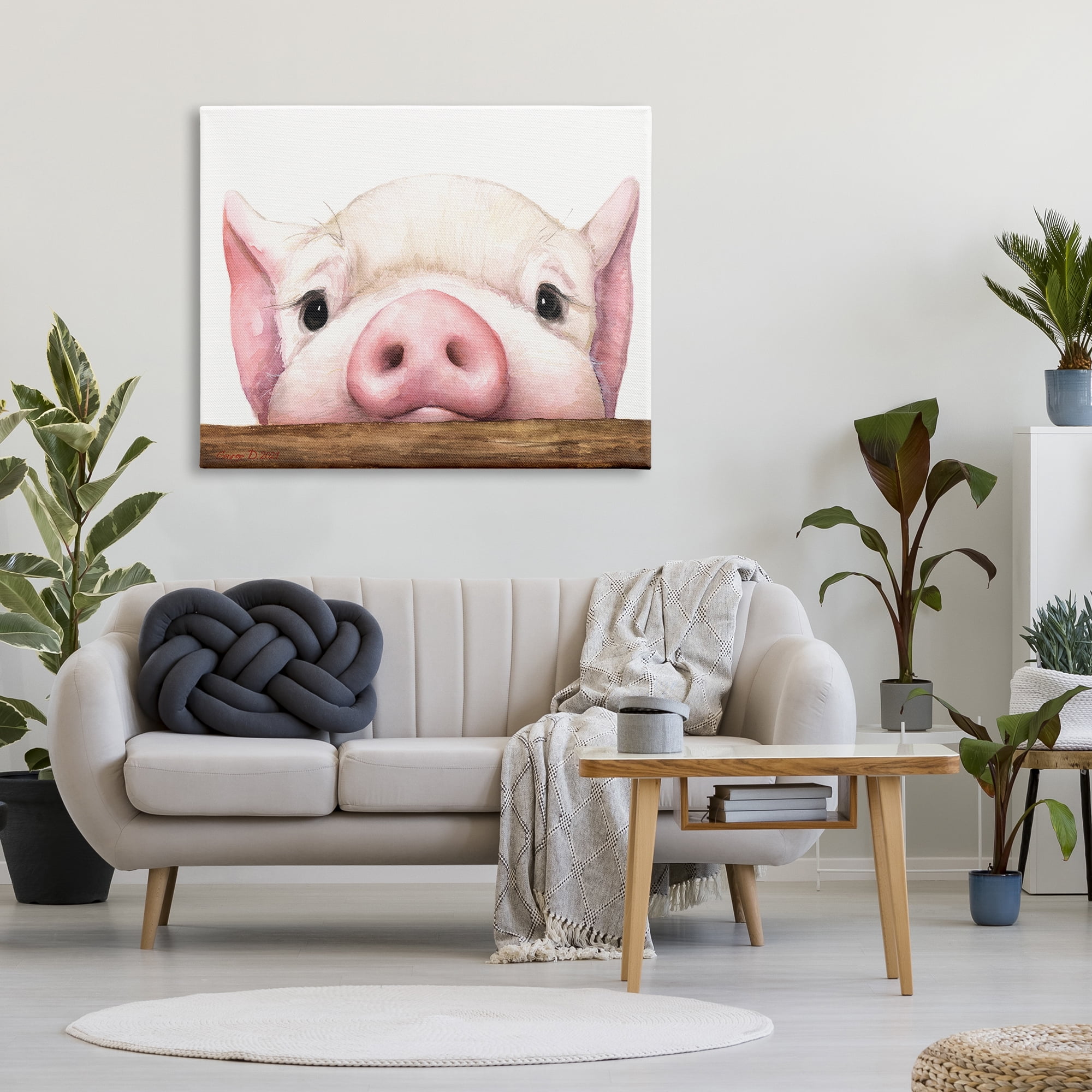 Stupell Industries Sweet Pink Pig Resting Snout Farm Animal Illustration Painting Gallery Wrapped Canvas Print Wall Art, Design by George Dyachenko
