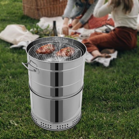 YIYIBYUS Large Portable Charcoal Grills, Stainless BBQ Grill Barrel, Stainless Steel Barbecue Grill with 50 Skewers and Ash Catching Tray, 360° Automatic Smokeless Outdoor Barbecue Grill