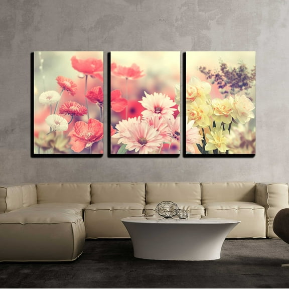 wall26 - 3 Piece Canvas Wall Art - Variation of Colorful Spring Flowers - Modern Home Art Stretched and Framed Ready to Hang - 24"x36"x3 Panels