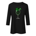 thumbnail image 6 of Yxbdin Womens St Patricks Day T Shirts 3/4 Sleeve Hat Wine Glass Graphic Tees Holiday Crew Neck Shirt Irish Shamrock Tops Black L, 6 of 8
