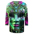 thumbnail image 4 of DDAPJ pyju Mask Graphic Tees for Women Mardi Gras 3/4 Sleeve Shirts Novelty 3D Printed Party Blouses Tuesday Carnival Themed T-shirt Loose Fit Round Neck Tee Tops Multicolor XL, 4 of 5
