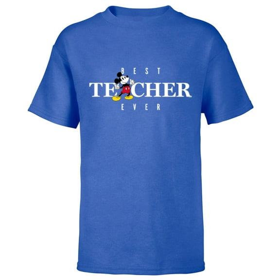 Disney Mickey Mouse Thumbs Up Best Teacher Ever Teacher Gift- Short Sleeve T-Shirt for Kids - Customized-Royal