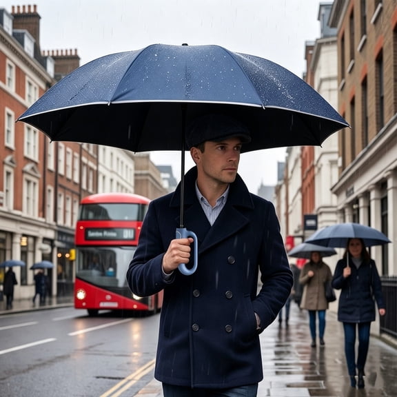 VANLOFE Automatic Folding Umbrella 42 Inch Large Windproof Travel Umbrella with UV Protection for Rain and Sun Blue