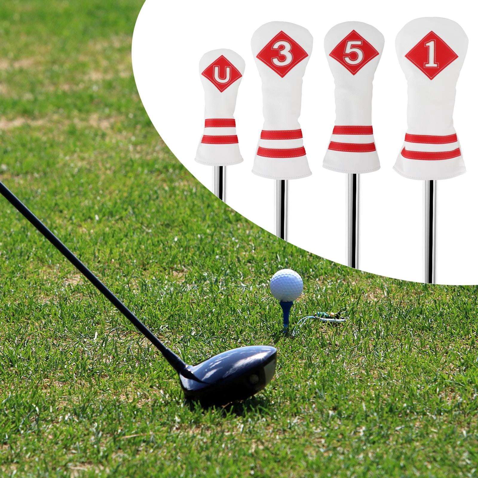 funtasica 4x Universal Golf wood top Cover Golf Club Headcover Driver Woods Protective UT Sleeves PU Leather Long Neck Embroidery for Hybrid , Number White Red Number