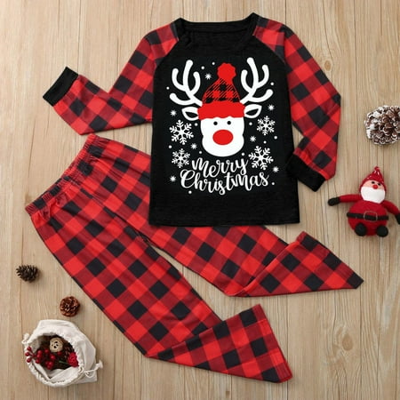 

AXXD Christmas Pajamas For Family Christmas Children Kids Print Blouse Tops And Pants Xmas Family Clothes Pajamas