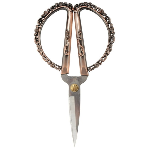 JubileeYarn Antique Style Heirloom Craft Embroidery Scissors w/Decorative Cast Handles, Delicate Roses - Copper