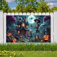 thumbnail image 3 of Spooky Scene Halloween Banner Gothic Theme Pumpkin Lantern Skeleton Design Cemetery Setting for Halloween Party Event Decor, 3 of 5
