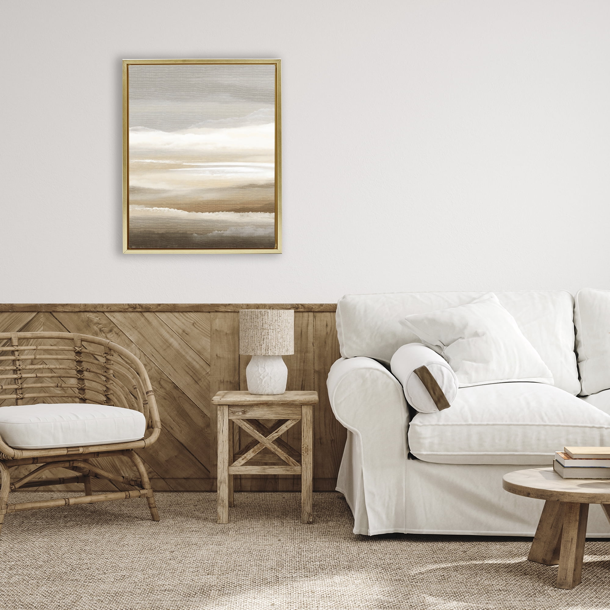 Stupell Industries The Horizon Serene Cloud Layers Gold Framed Floater Canvas Wall Art, design by Ink Drop Loft