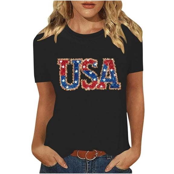 VerPetridure American Flag Shirts for Women 4th of July T-Shirt USA Flag Patriotic Shirt Stars and Stripes Summer Tees