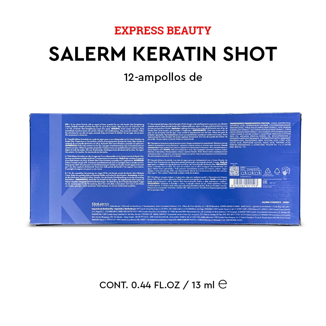 Express Beauty Hair Mask Salerm Cosmetics Keratin Shot Keramix for Anti-Frizz and Natural Keratin - 12 Vials (13 ml Each)