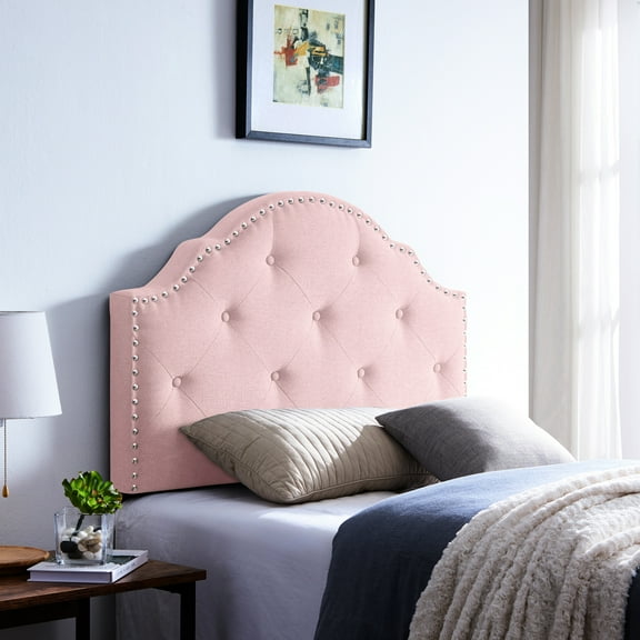 Twin Headboard In Blush, Boasting Fascinating Button Stitching And Attractive Nailhead Trim Presenting Captivating Diamond Stitch Elegant