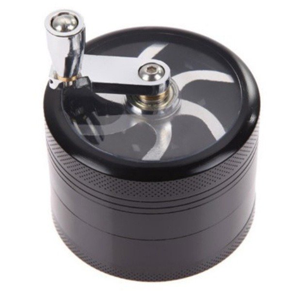 Molinillo triturador de galletas de especias para condimentos manuales de 1,5 pulgadas con mango (negro) Molinillo de humo de zinc con manivela