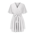 thumbnail image 6 of Yghzkop Womens Summer V-Neck Wrap Dress Smocked Waist Chiffon Mini Dress Ruffle Hem Sleeveless Beach Dress Sexy Tie Belt Dress, 6 of 8