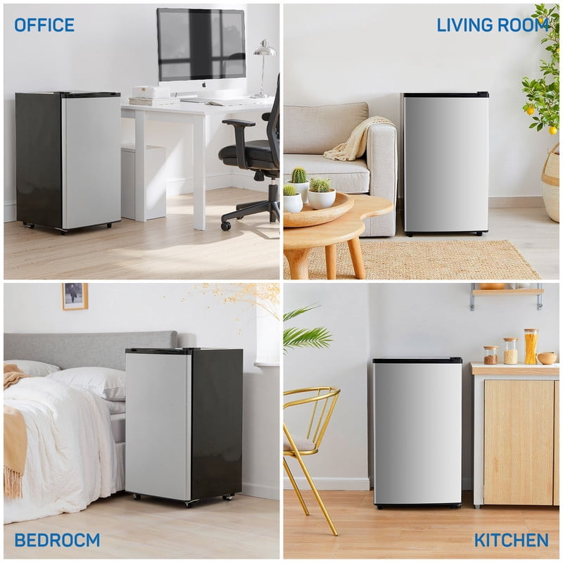 Sybels 3.2 Cu.Ft Mini Fridge with Freezer, Compact Single Door, Adjustable Thermostat & Low Noise, Perfect for Bedroom, Dorm, Office, Black