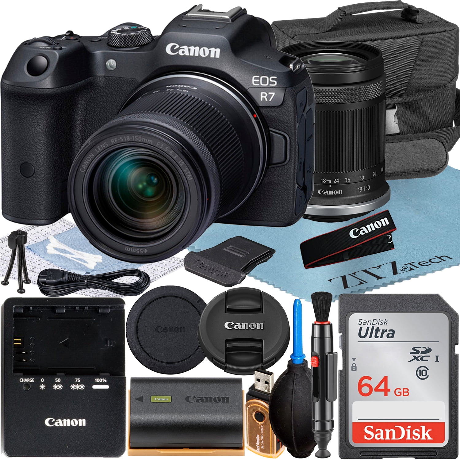 Canon EOS R7 + RF-S 18-150mm IS STM + RF 100-400mm IS USM + 1 SanDisk 64GB  Extreme PRO UHS-II SDXC 300 MB/s + 1 Canon LP-E6NH