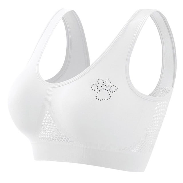 Women's Rhinestone Sports Bra - Hollow Back Design w/ Wide Strap Support | Anti-Sagging Wireless Bra for Workouts & Mature Figures