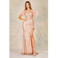 thumbnail image 2 of Women's Adora Design 3122 Glitter Feather Off Shoulder Slit Prom 2026 Dress Champagne Goldish Beige Size S, 2 of 3