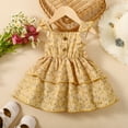 thumbnail image 3 of Mikrdoo Newborn Baby Girls Dress Off The Shoulder 9 Months Girls Floral Print 12 Months Girls For Summer One Piece Layered Dress Yellow, 3 of 7