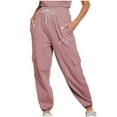 thumbnail image 2 of Fartey Cargo Sweatpants for Women Clearance Funny Print Drawstring Casual Jogger Pants with Pockets Fashion Fall Elastic High Waist Sweatpants Pink XL, 2 of 7
