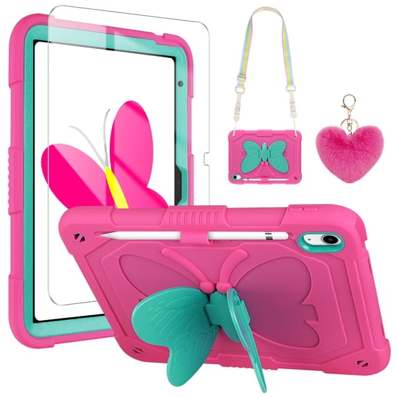 WESADN for iPad A16 Case 11 inch for iPad 10th Generation Case 2022 Kids Girls with Screen Protector Tablet Cover 10th Gen 10.9'' Rose Red