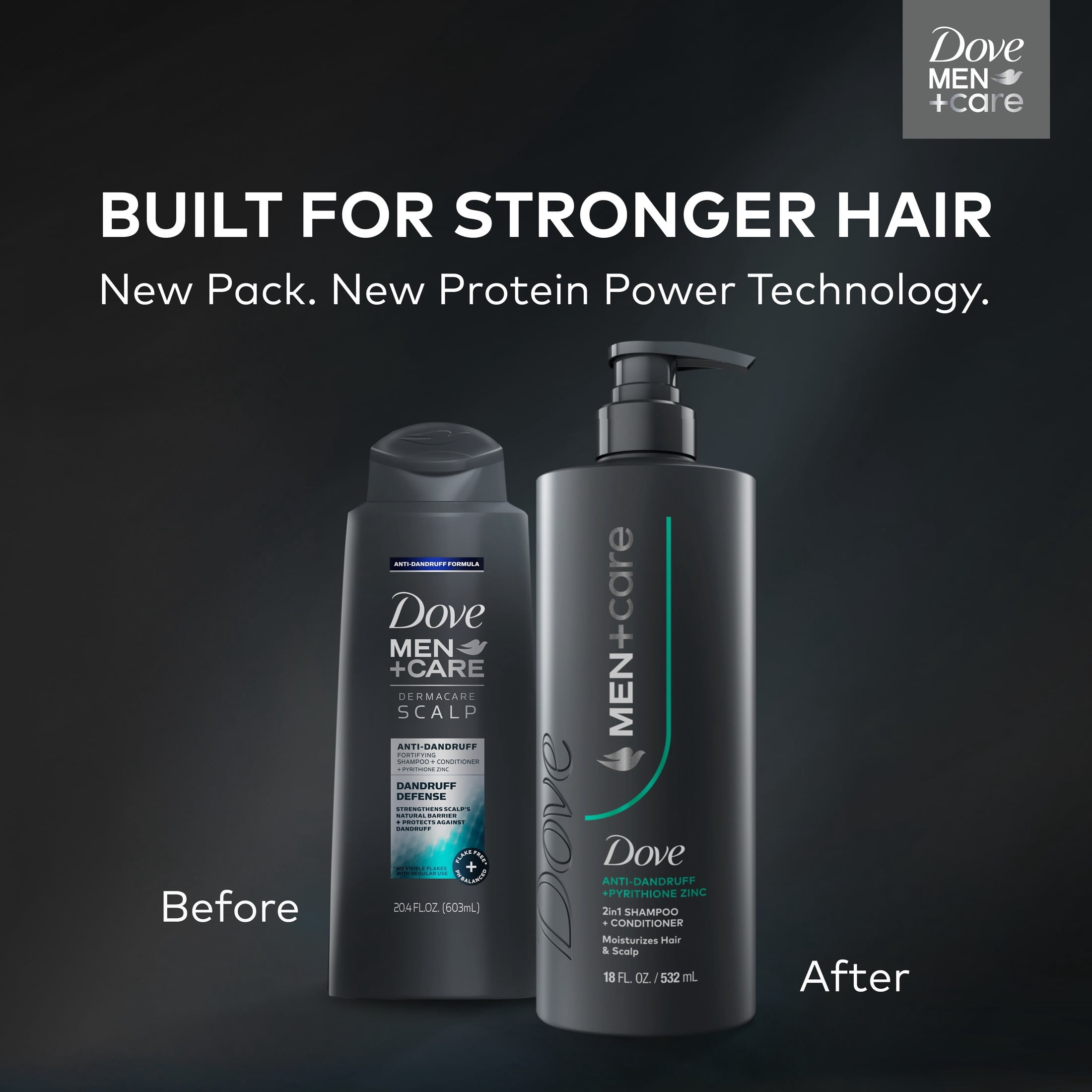 Dove Men+Care 2-in-1 Shampoo + Conditioner to Moisturize Hair & Scalp, Dandruff Defense with Pyrithione Zinc, 18 fl oz 1 count