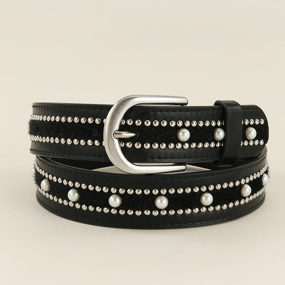 Zhuge Women's Punk Rock PU Leather Belt, Circle Studded Rivet Belt Perfect for Jeans, Pants & Dresses, Black