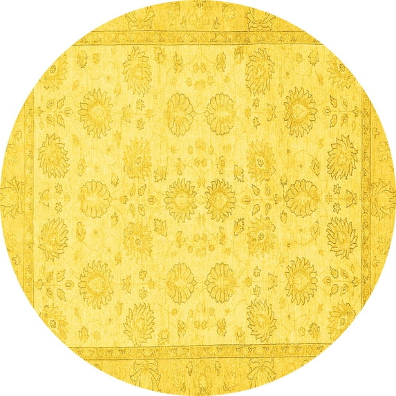 Ahgly Company Machine Washable Indoor Round Oriental Yellow Traditional Area Rugs, 4' Round