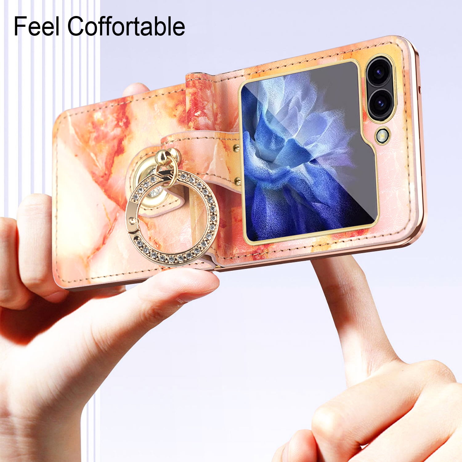 Allytechgroup Galaxy Z Flip6 Case, Stylish PU Leather Slim Fit Case with Ring Holder Shockproof Full Body Protective Phone Case for Samsung Galaxy Z Flip 6, Blue