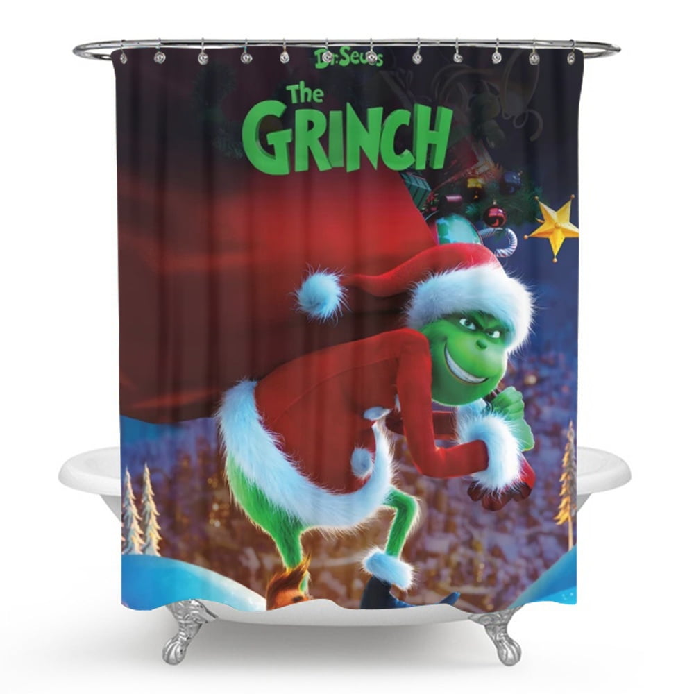Shower Curtain Grinch Bathroom Decor Grinch Aesthetic Modern Fabric