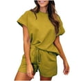 thumbnail image 1 of Yuyuzo Two Piece Outfits for Women Short Sleeve Crewneck Tops Drawstring Elastic Waisted Shorts with Pockets, 1 of 5