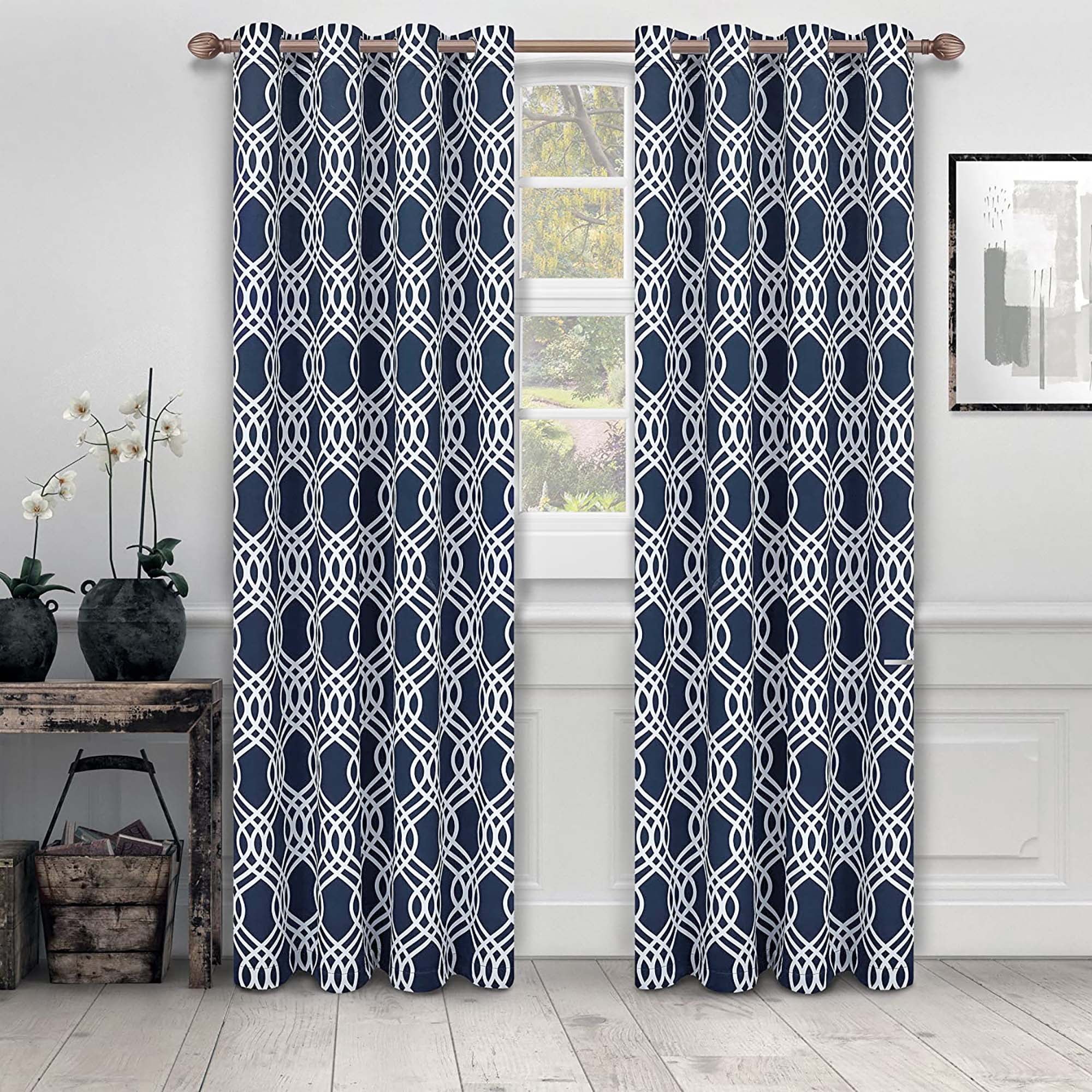 Superior Ribbon Blackout Curtains Set of 2, Grommet Header Cutain Panel Pair, Ivory, 52"W x 84"L
