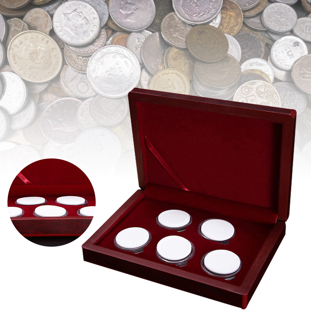 Download 5 Capacity Coin Collection Box Commemorative Coin Protection Wooden Case Display Box Storage ...