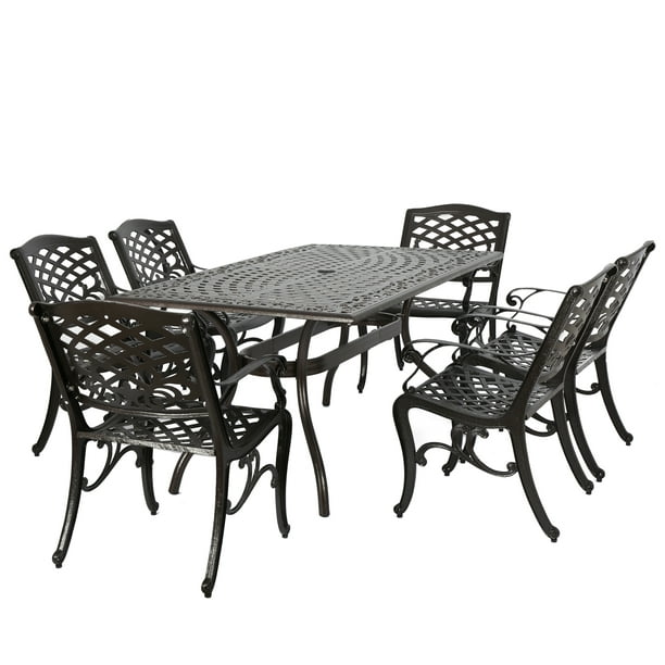7 Piece Rectangular Outdoor Dining Set, Aluminum Outdoor Furniture Dining Set