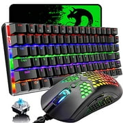 Gaming Keyboard and Mouse,3 in 1 Gaming Set,Rainbow LED Backlit Wired Gaming Keyboard,RGB Backlit 12000 DPI Lightweight Gaming Mouse with Honeycomb Shell,Large Mouse Pad for PC Game(Black)
