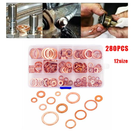 280pcs Copper Metric Sealing Washers Flat Washers Assortment