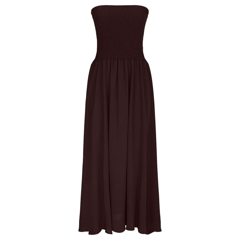 Women's Strapless Maxi Dress Casual Tube Top Sundress Sleeveless Flowy  A-Line Summer Beach Dresses