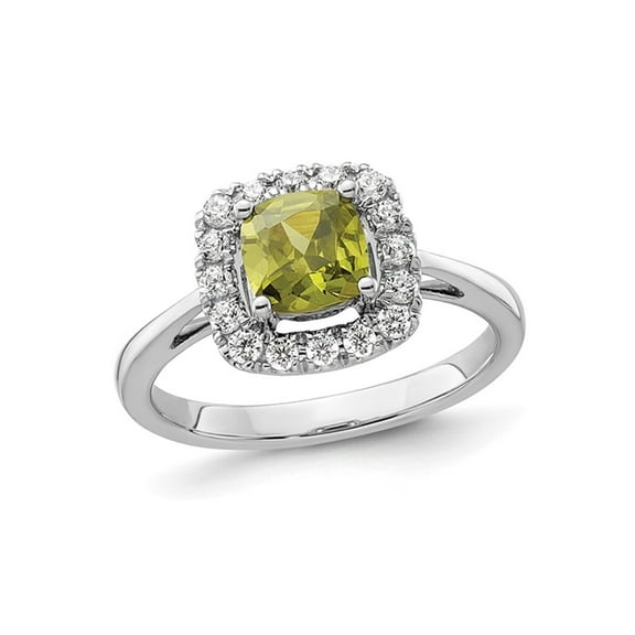 1.00 Carat (Ctw) Peridot Ring in 14K White Gold with Lab-Grown Diamonds 1/4 Carat (Ctw)