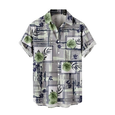 Summer Savings Clearance 2022! PIMOXV Men's Lapel Chest Pocket Hawaiian Print Loose Short Sleeve Shirt Men's Lapel Chest Pocket Hawaiian Print Loose Short Sleeve Shirt Reduced Price Deals