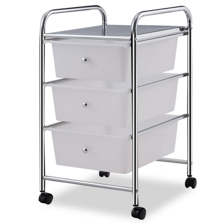 Costway 3 Drawers Metal Rolling Storage Cart