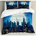 thumbnail image 1 of City Duvet Cover Set King Size, Silhouette Cityscape Under Night Sky with Full Moon Urban Architecture Modern Capital, Decorative 3 Piece Bedding Set with 2 Pillow Shams, Multicolor, by Ambesonne, 1 of 3
