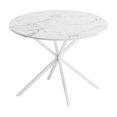 thumbnail image 4 of 42.13'' Modern Cross Leg Round Dining Table, White Marble Top Occasional Table, Two Piece Removable Top, Matte Finish Iron Legs, 4 of 7