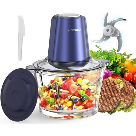 Food Processor Meat Grinder Electric 500W Vegetable Chopper with 8 Cup Glass Bowl & 4 Large Sharp Blades 2 Speed for Garlic Onion Nut Kitchen