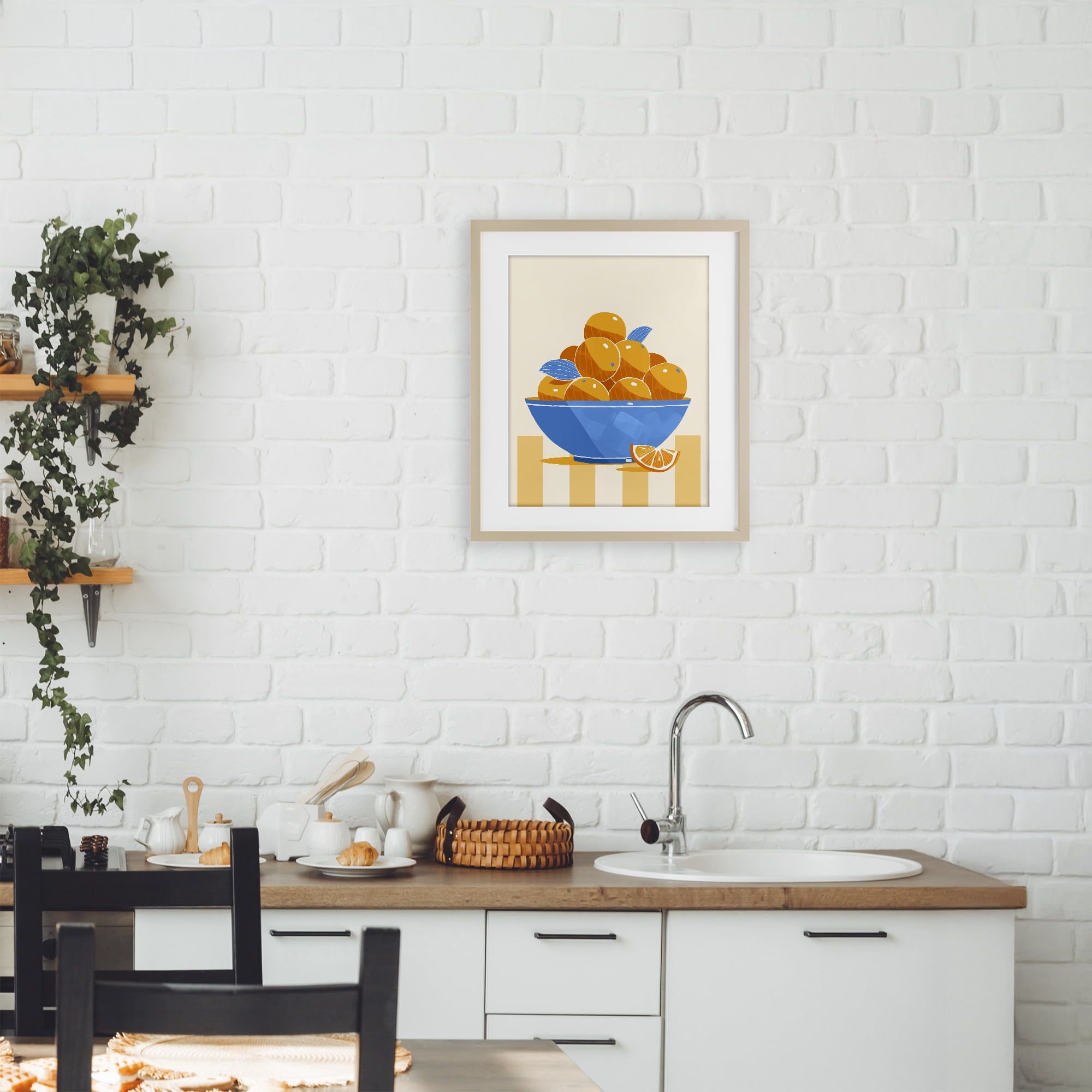 Stupell Industries Orange Citrus Bowl Striped Birch Framed Print Under Glass, design by Lucca Sheppard