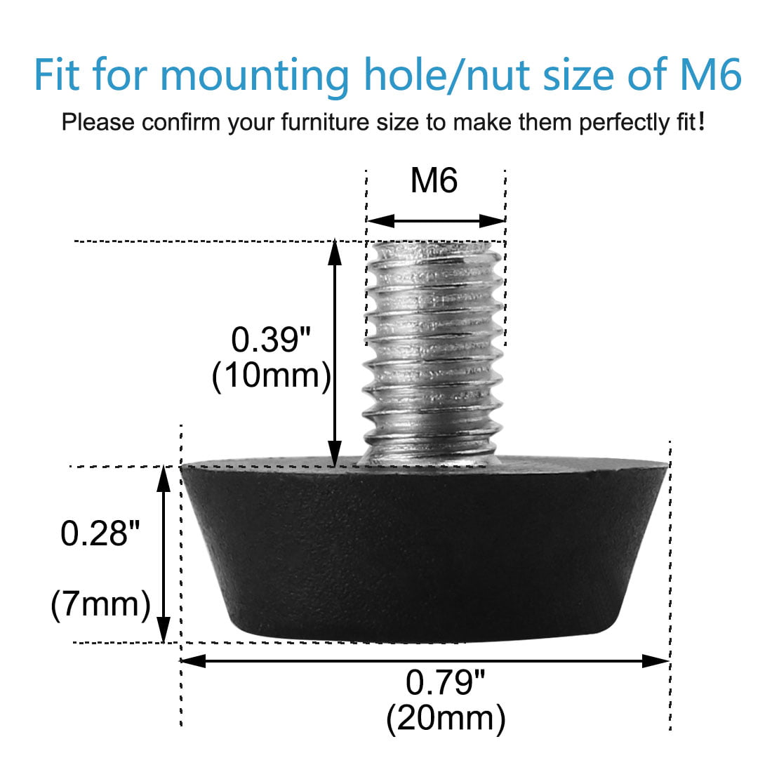 Details about   M6 x 10 x 16mm Leveling Feet Adjustable Leveler for Hotel Table Sofa Leg 16pcs 