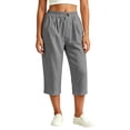 thumbnail image 6 of Vivianyo HD Women's Pleated Waist Summer Loose Casual Capri Pants, Single Button Elastic Waistband Soft Cropped Fall Trousers with Side Pocket for Women, Women's Dark Gray, Sizes S-3XL, 6 of 6