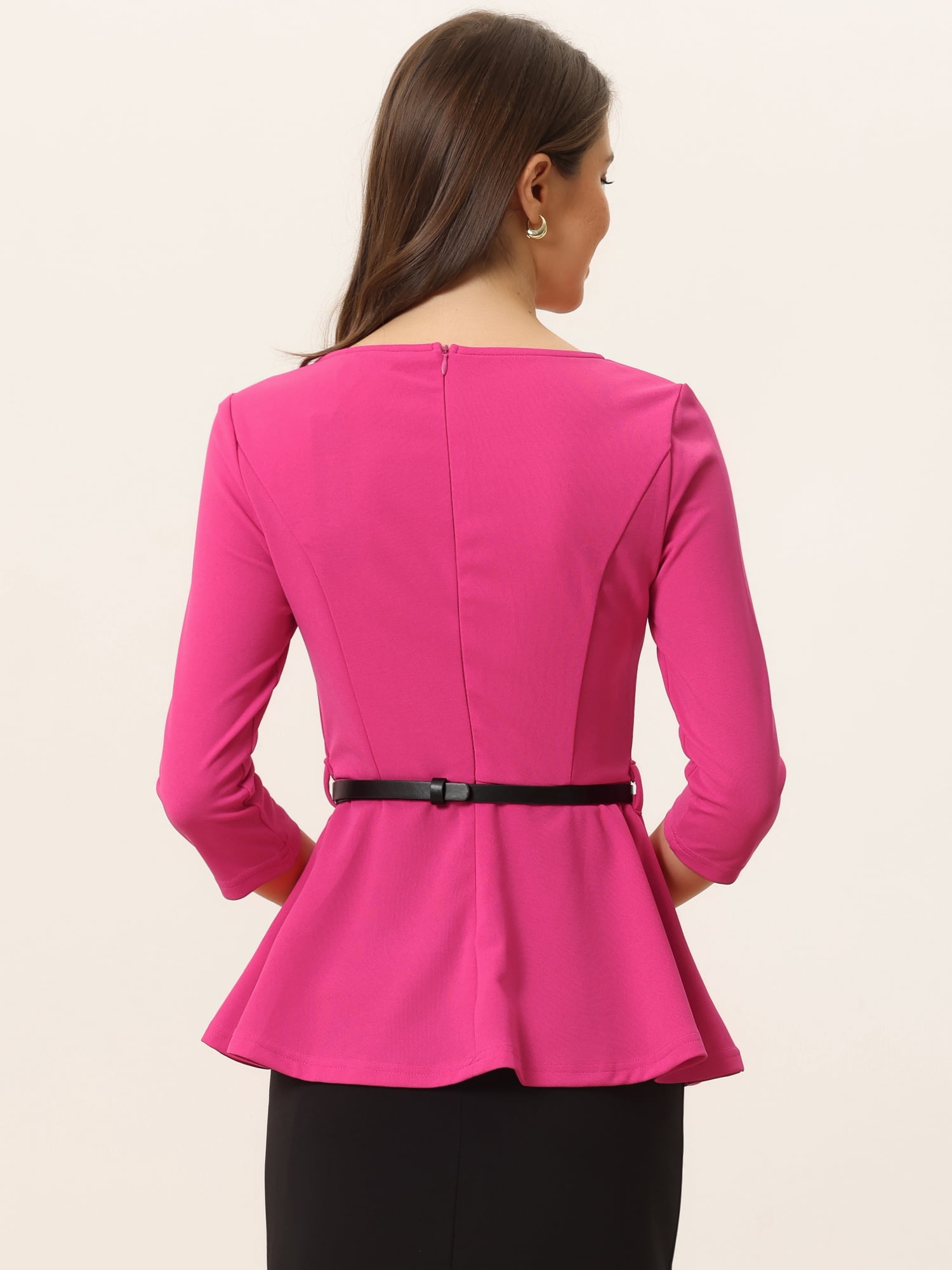 DARING DIVA 3/4 Sleeve Elegant Work Peplum Top XS Black M Hot Pink
