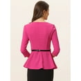 thumbnail image 3 of Top Peplum Allegra K de trabajo elegante con cinturón de manga 3/4 y cuello redondo para mujer Rosa Caliente XL, 3 of 6